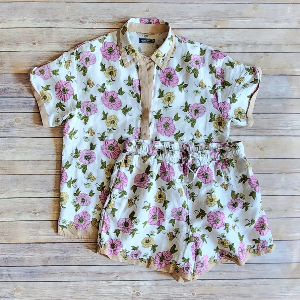 Vineyard Vines Floral Botanical Linen Shirt and Short Set Size M/L